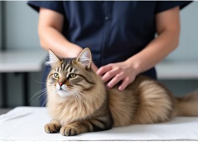 プロのグルーマーが猫を優しくグルーミングしている様子