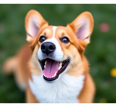 カメラに向かって笑顔を見せる元気なコーギー