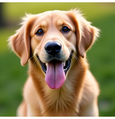 笑顔で舌を出している幸せそうなゴールデンレトリバーのポートレート