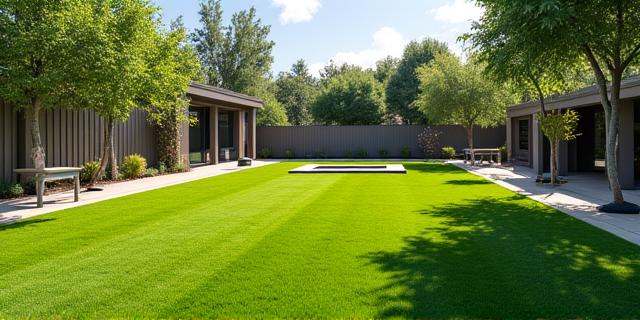 犬が安全に遊べる緑豊かな屋外プレイエリア